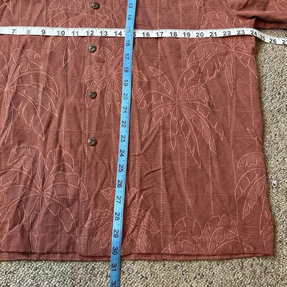 Jamaica Jaxx Shirt Mens L Orange Silk Hawaiian Camp Button Up Collared Pocket - Picture 2 of 8